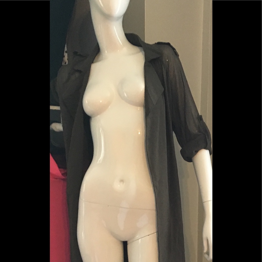 Size L, Olive green, floorlength, rayon, duster